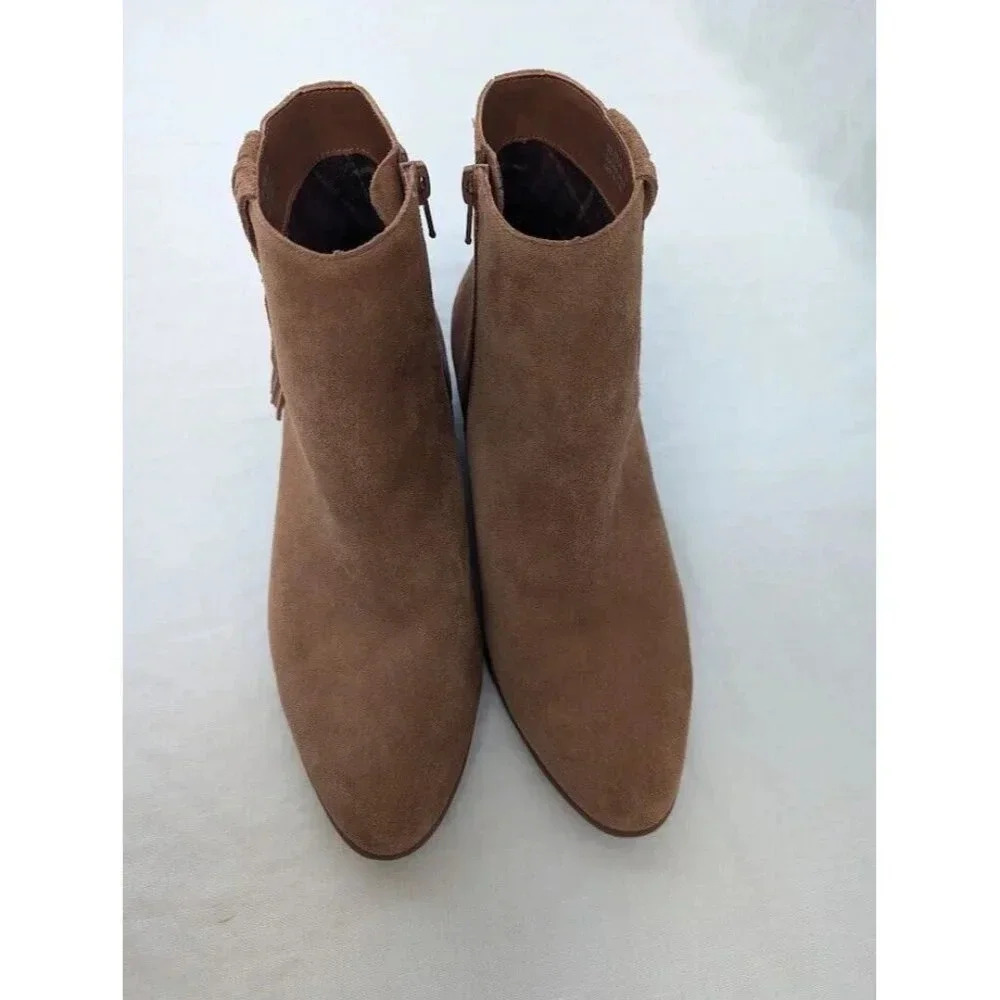 Bella~Vita Brown suede ankle boots with fringe, 1 inch heel, women's size 7 - Picture 3 of 14